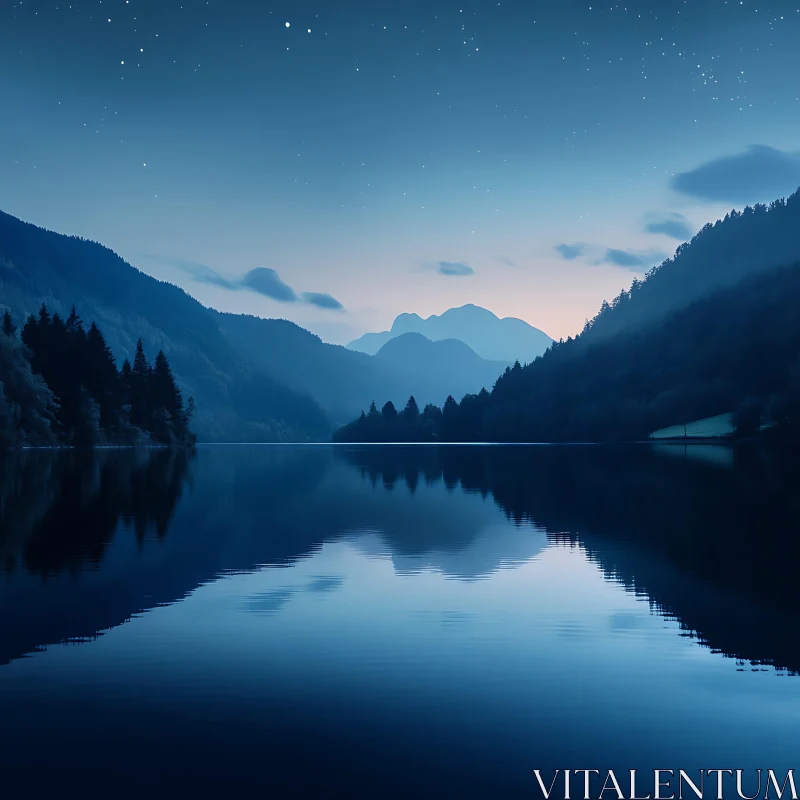 Starry Dusk Over Serene Mountain Lake AI Image