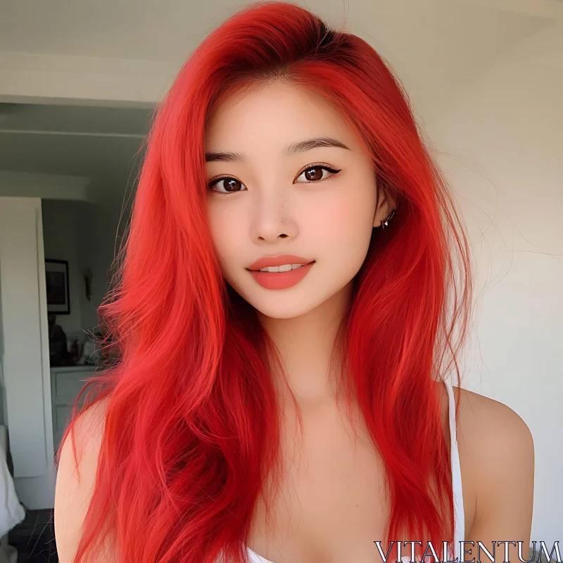 Radiant Woman with Red Hair and Stylish Makeup AI Image