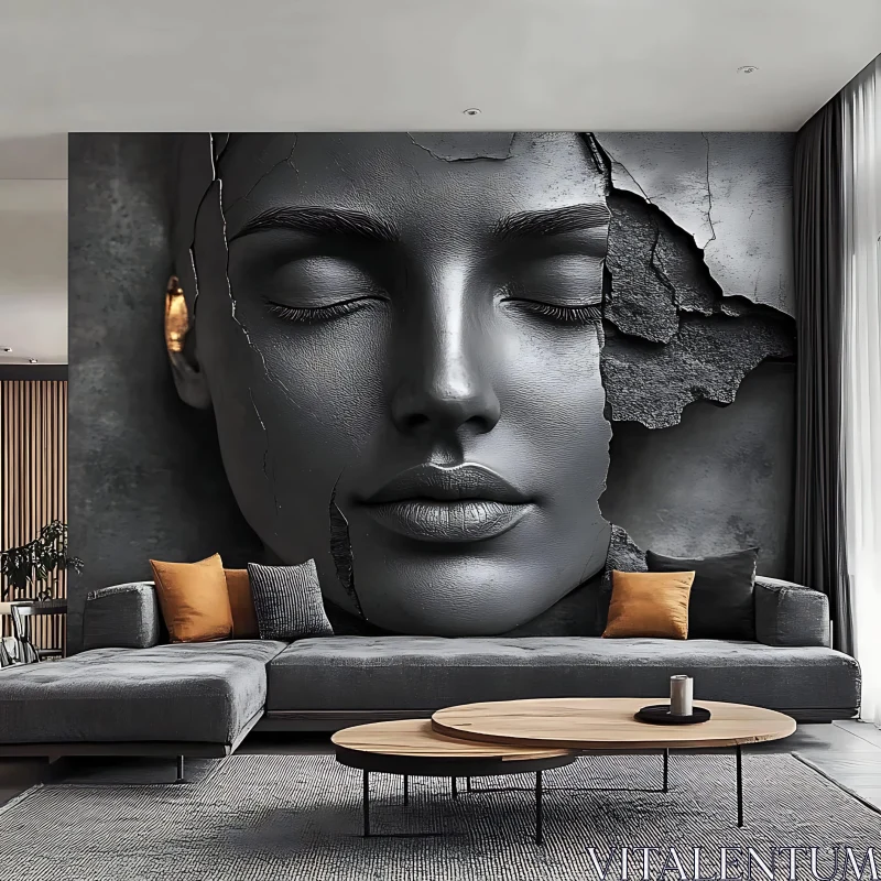 AI ART Contemporary Home Decor with Large Statue Mural