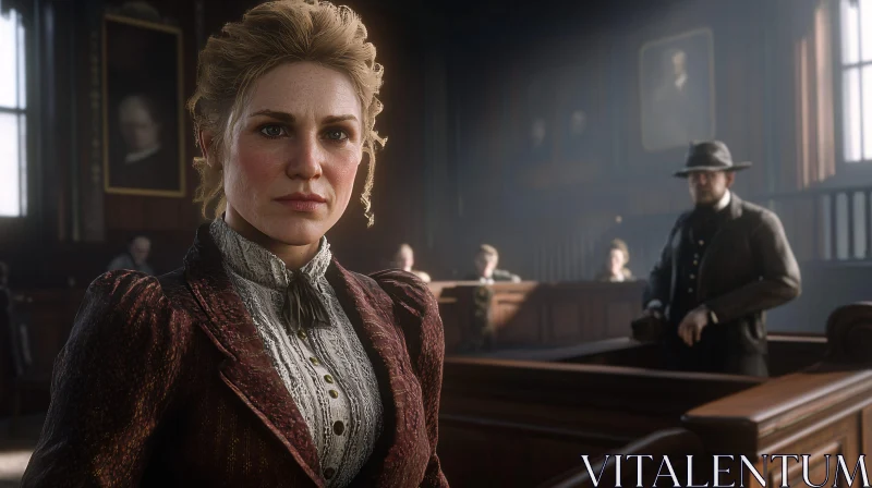 Historical Courtroom Scene with Woman AI Image