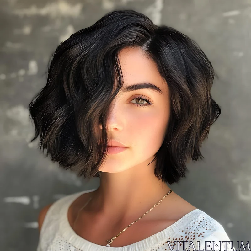 Elegant Portrait of Young Woman with Stylish Haircut AI Image