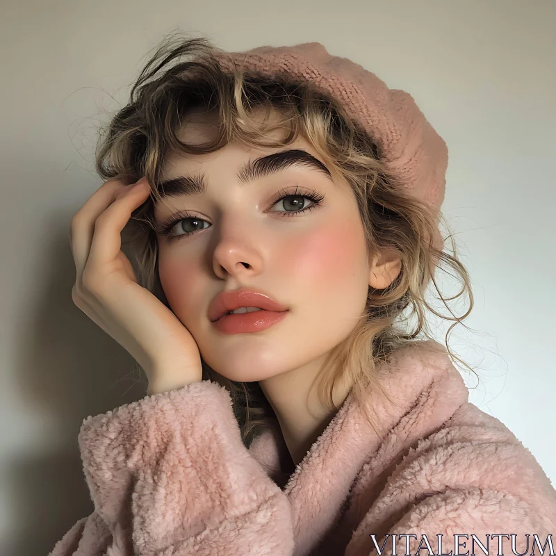 AI ART Portrait of a Young Woman in Pink Fluffy Attire