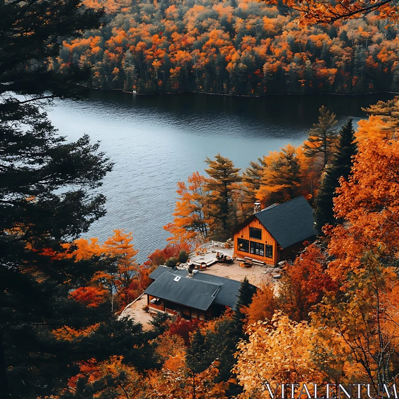 Quintessential Fall Retreat by the Lake AI Image