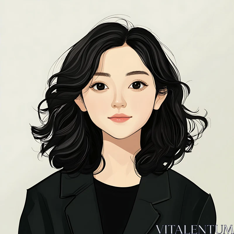 Digital Illustration of a Young Woman in Anime Style AI Image