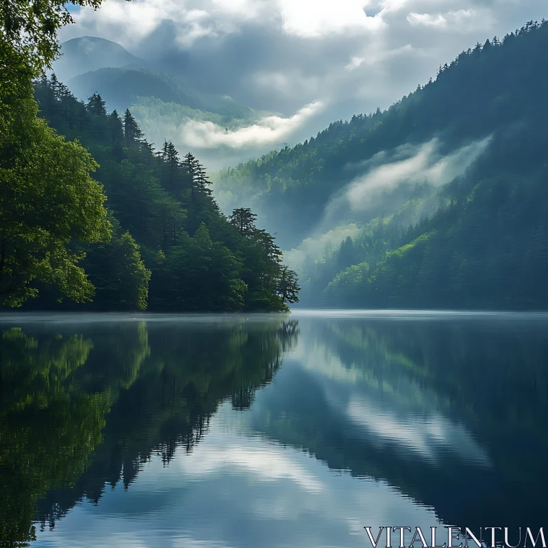 Tranquil Mountain Scene with Lake Reflection AI Image