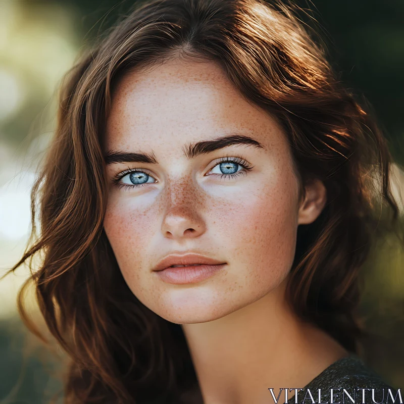 Auburn-Haired Woman in Natural Light AI Image