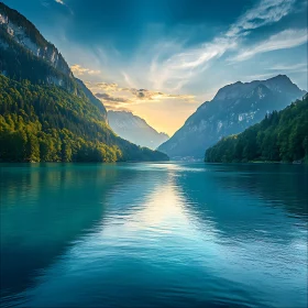 Tranquil Mountain Lake Scenic Sunset