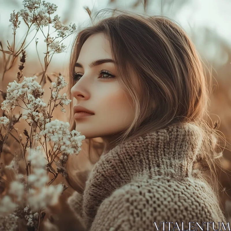 Autumn Portrait of a Serene Woman AI Image