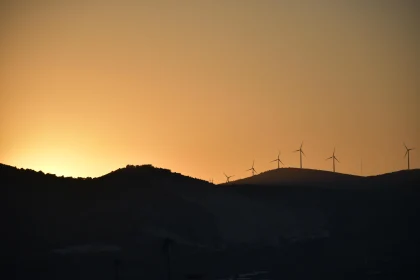 Sunset Over Wind Turbine Hills