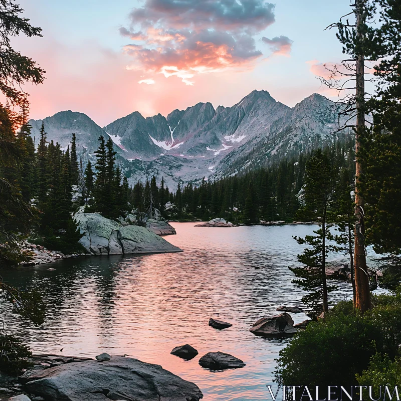 Peaceful Mountain Landscape at Dusk AI Image