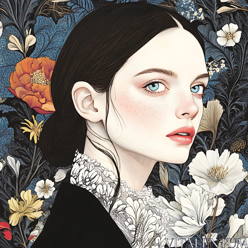 Artistic Floral Woman Illustration AI Image