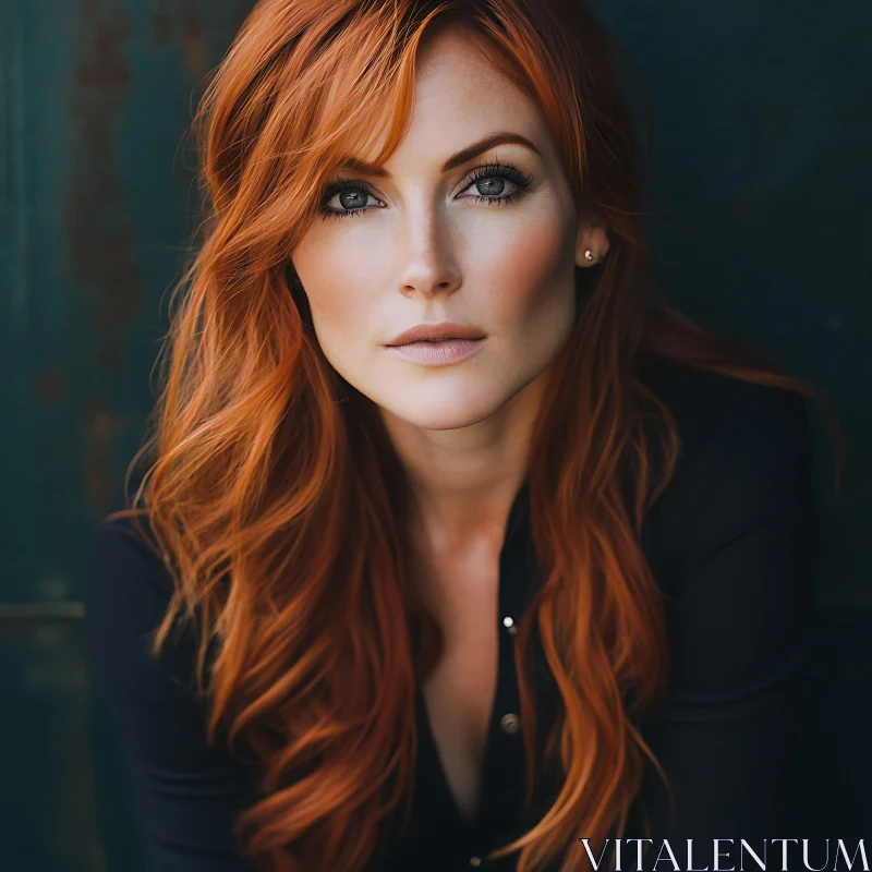 Close-Up of a Woman with Freckles and Red Hair AI Image