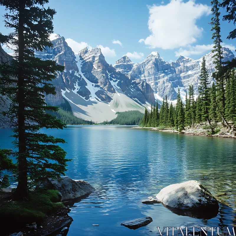 Serene Lake Surrounded by Majestic Mountains AI Image