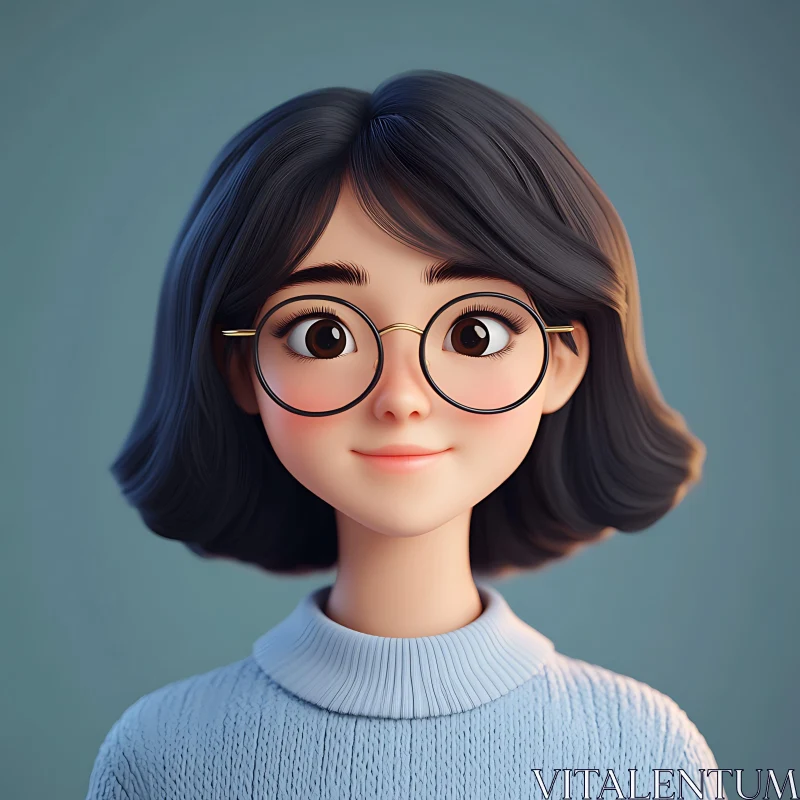 Anime Character - Cute Girl with Glasses AI Image