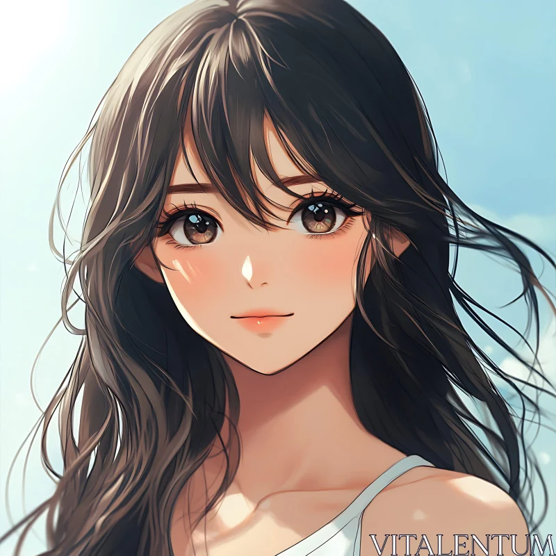 AI ART Serene Anime Woman Illustration