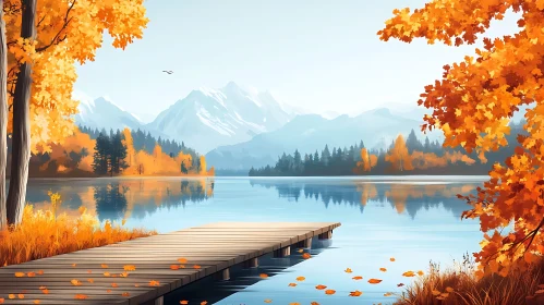 Peaceful Fall Lake Scene with Scenic Mountains