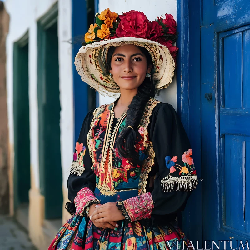 AI ART Cultural Woman with Floral Hat