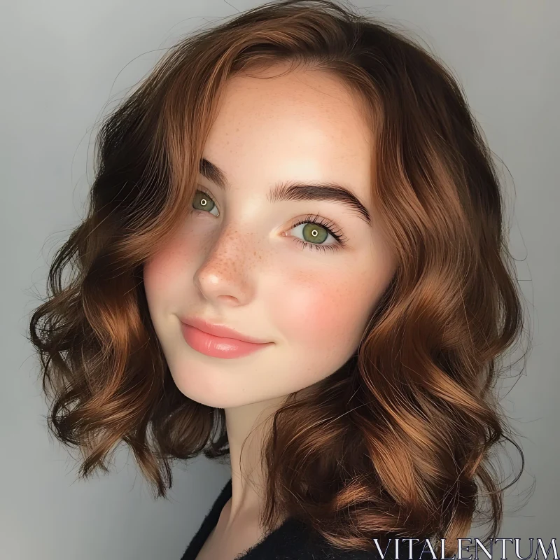 Natural Beauty with Freckles and Wavy Hair AI Image