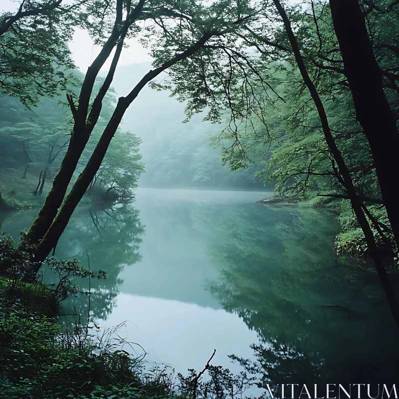 Peaceful Lake With Reflective Calm Waters AI Image