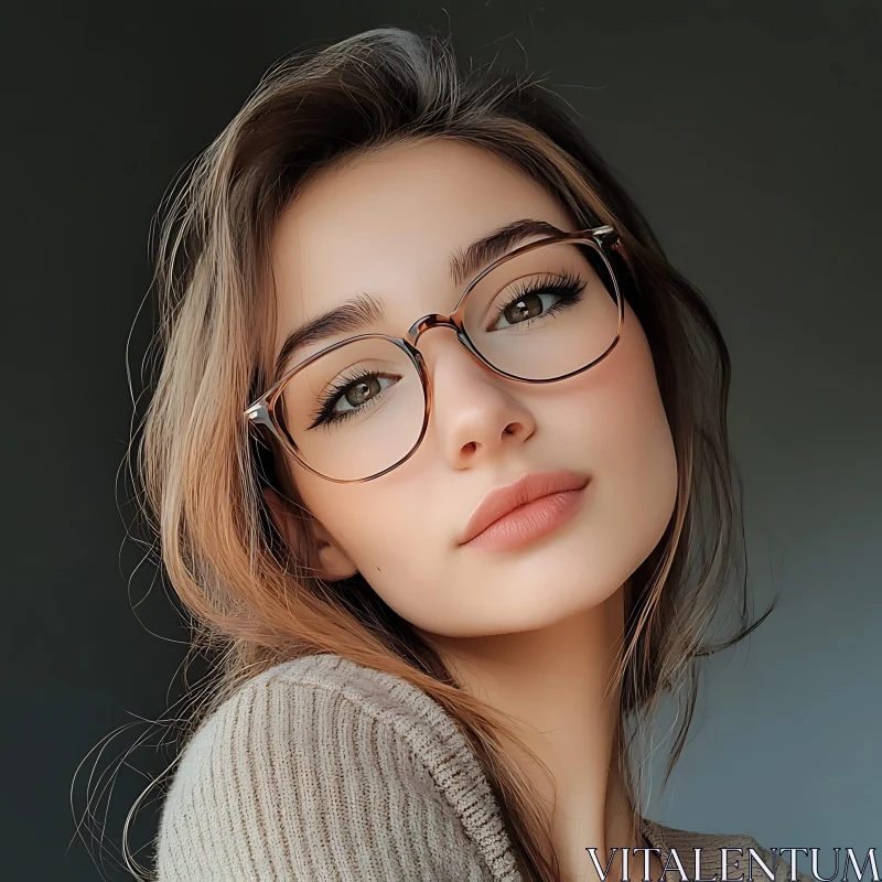 Elegance in Simplicity: Woman's Portrait with Glasses AI Image