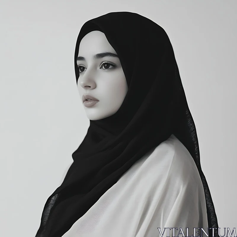 AI ART Serene Woman in Hijab Against White Background