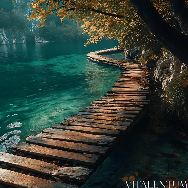 Tranquil Autumn Path By Lake AI Image