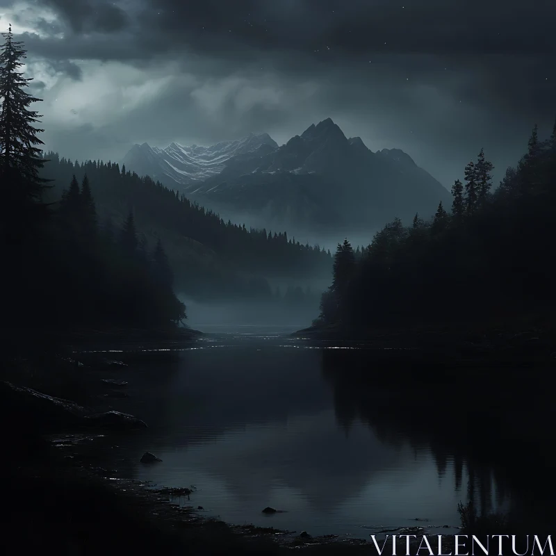 Tranquil Nocturnal Mountain Scene AI Image