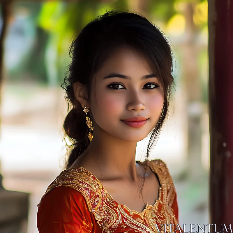 Beautiful Woman In Traditional Dress AI Image