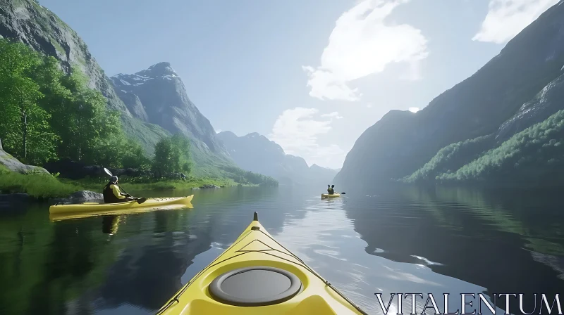 Serene Kayaking and Mountain Scenery AI Image