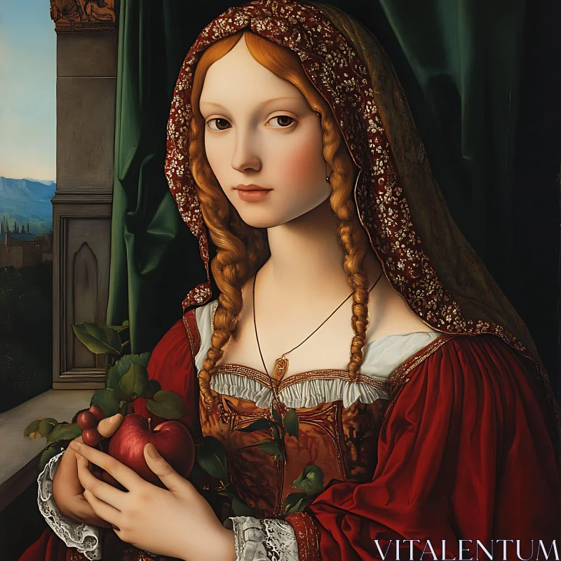 Renaissance Woman with Apple AI Image