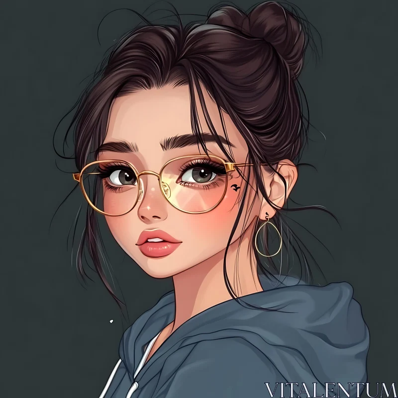 Anime Girl Portrait with Round Glasses AI Image