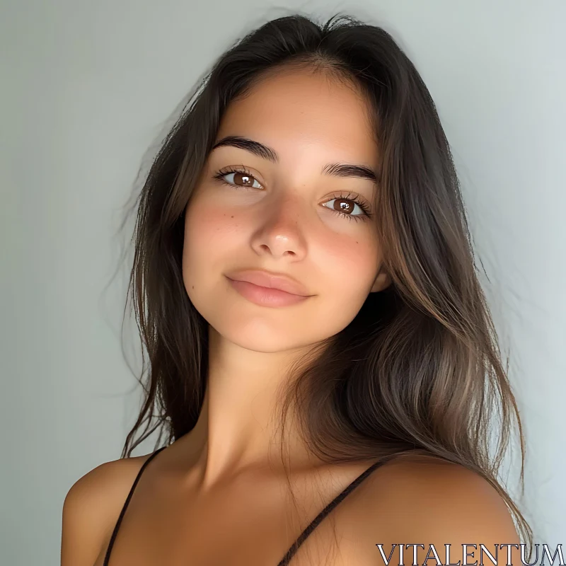 Close-Up Portrait of a Calm Young Woman AI Image