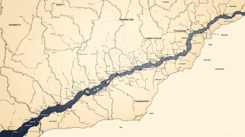 Topographical Map with River and Labeled Regions