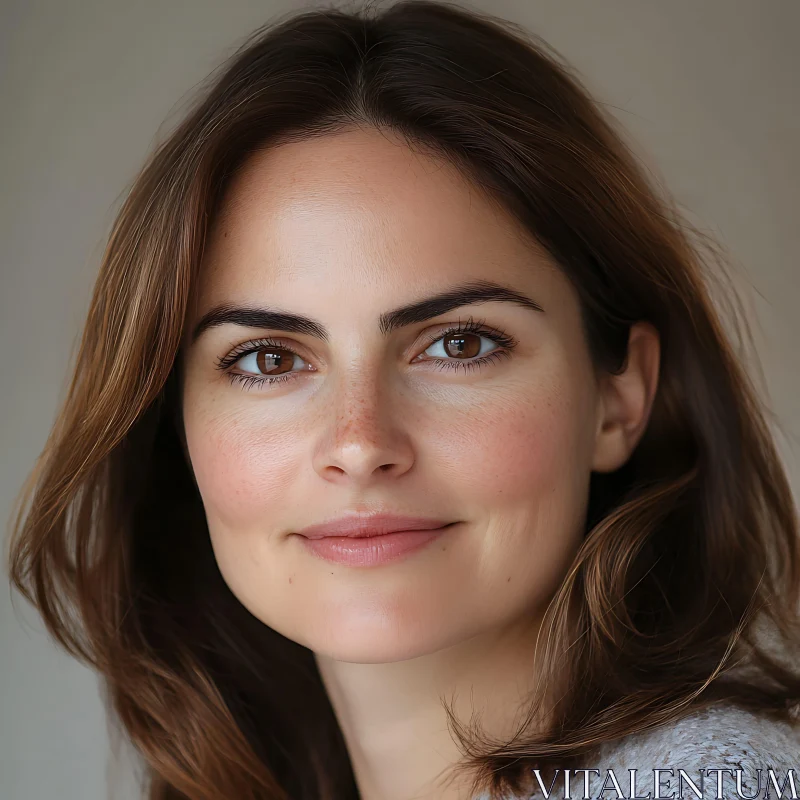 Smiling Woman with Brown Hair and Natural Glow AI Image