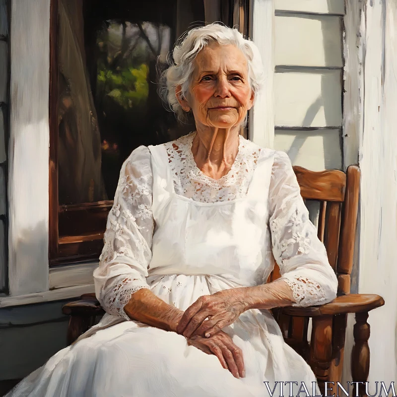 Serene Elderly Woman on Porch AI Image