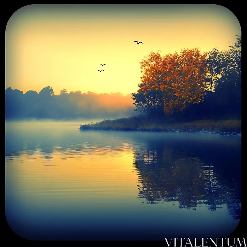 Tranquil Sunrise at Lakeside AI Image