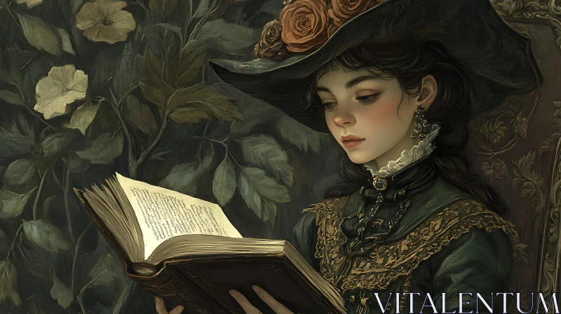 AI ART Portrait of Woman in Victorian Dress with a Book