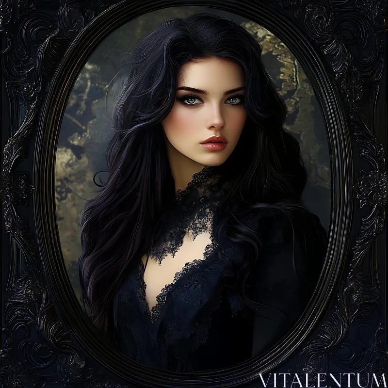 Mysterious Gothic Portrait of Elegant Woman AI Image