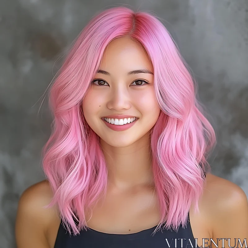 Young Woman with Bright Pink Hair Smiling AI Image