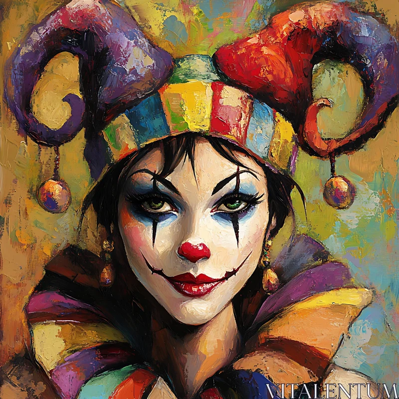 AI ART Vibrant Jester Expression in Abstract Brushwork