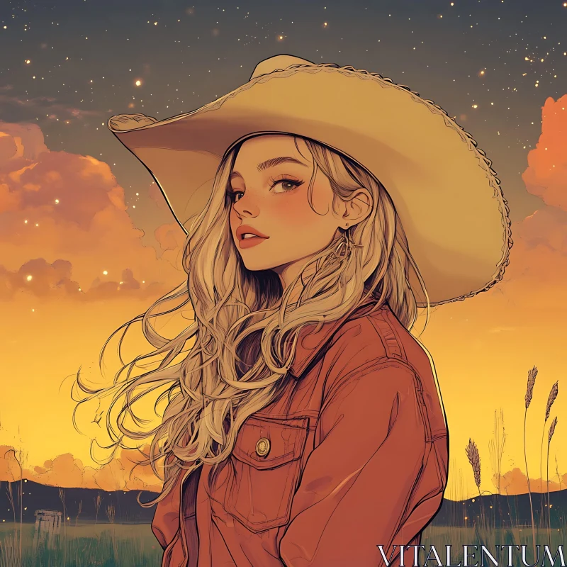 AI ART Cowgirl Portrait at Sunset