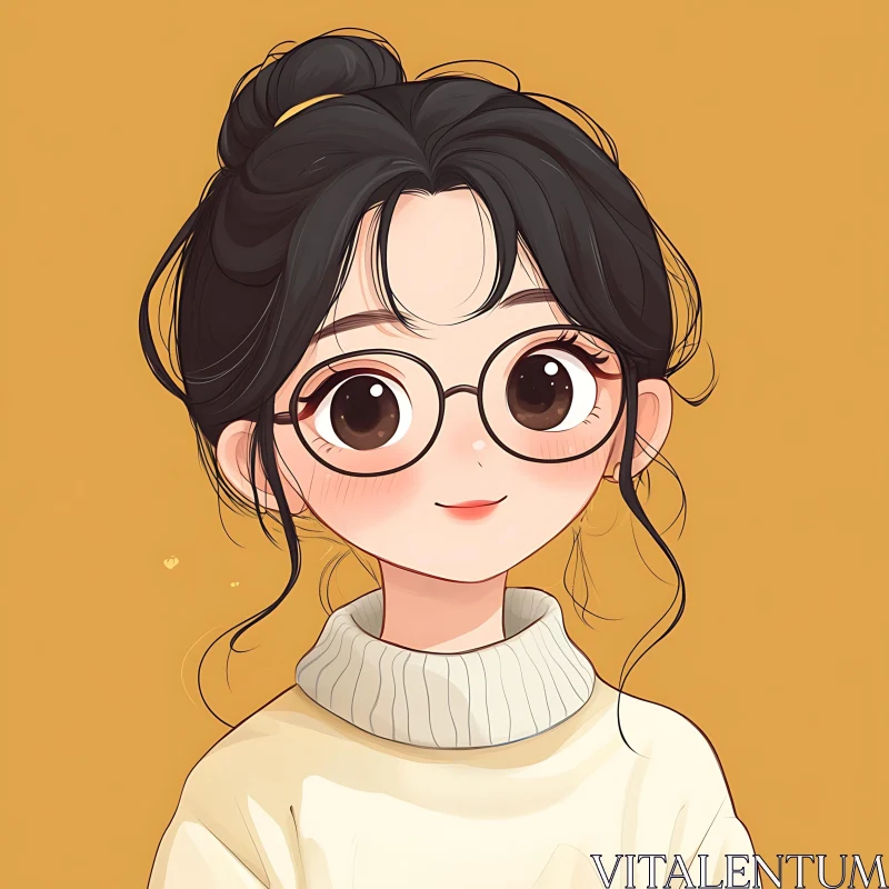 Anime Portrait of Girl with Turtleneck Sweater AI Image