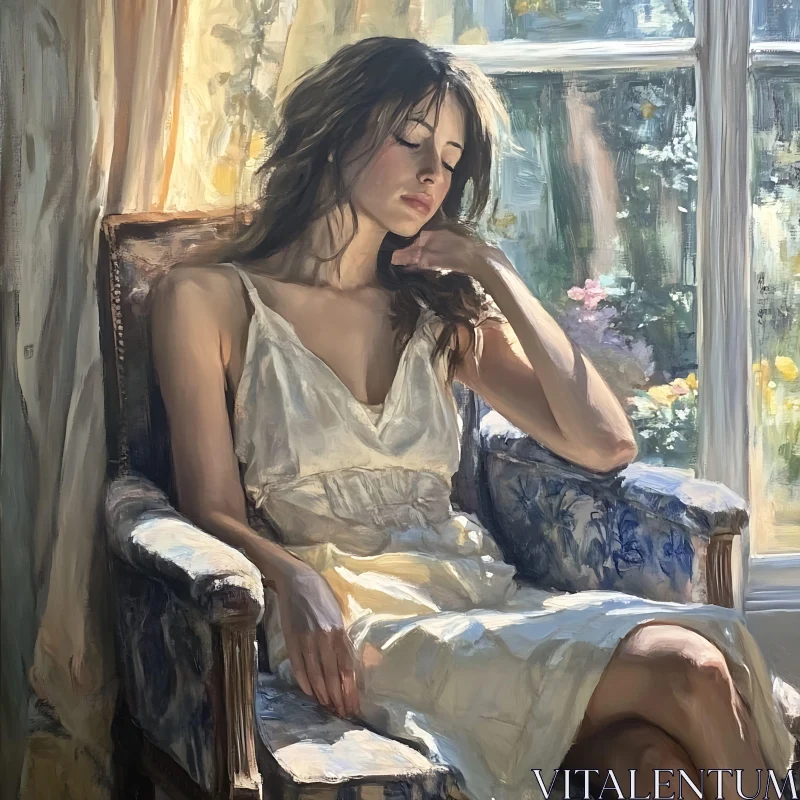 Relaxing Sunlit Portrait of a Woman AI Image