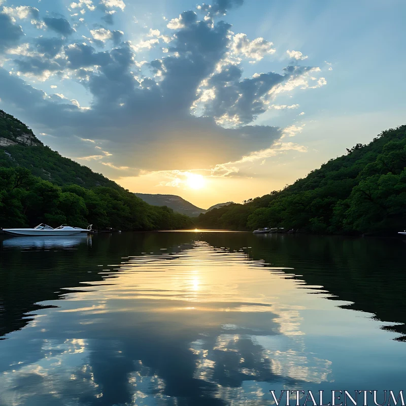 Serene Sunset Lake with Reflections AI Image