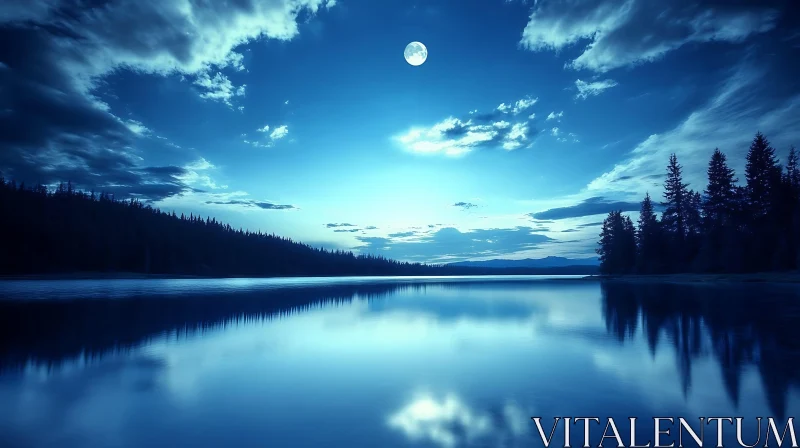 Moonlight Reflections on a Serene Lake AI Image