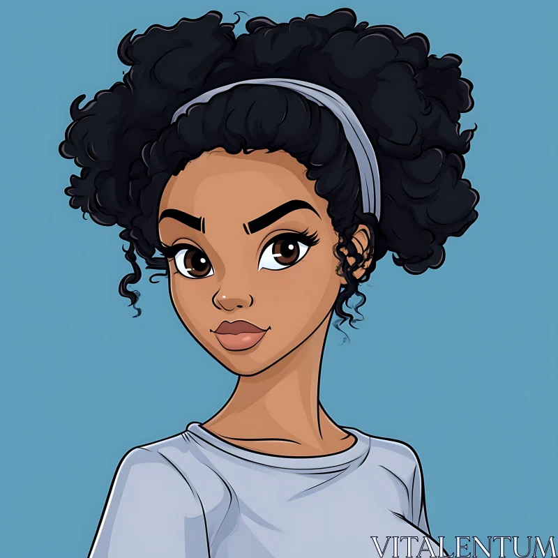 Stylized Artwork of Woman with Curly Hair AI Image