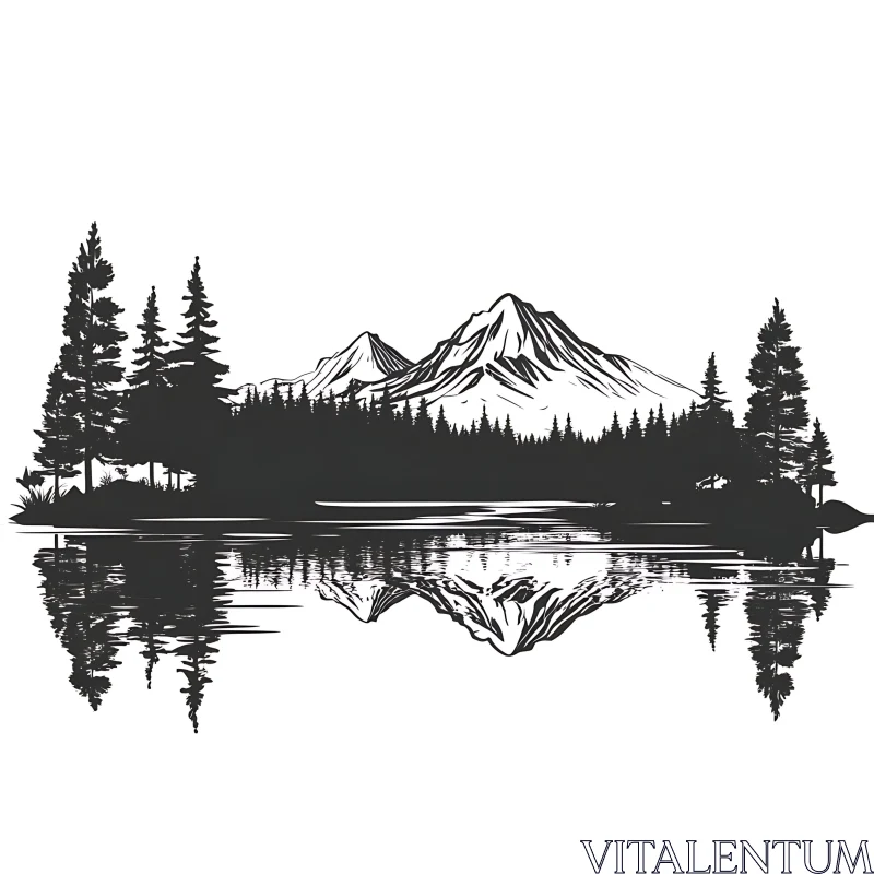 Mountain Scene with Forest and Lake AI Image