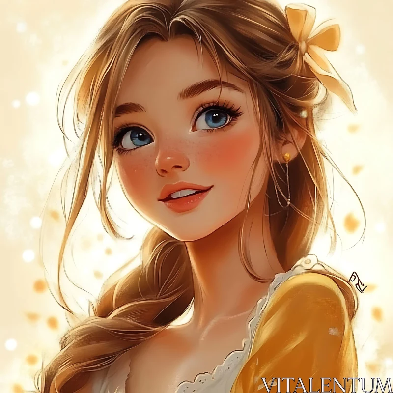 Charming Anime Girl with Yellow Ribbon Charming Anime Girl with Yellow Ribbon