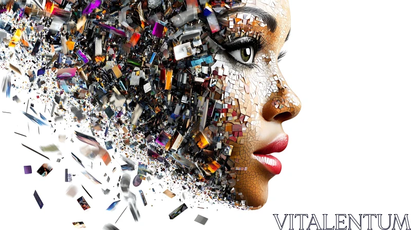 Fragmented Digital Mosaic of Woman's Face Fragmented Digital Mosaic of Woman's Face