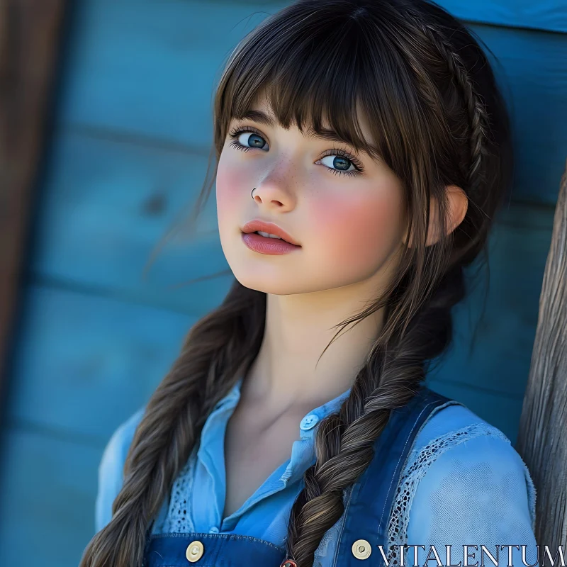 Serene Portrait of Freckled Girl with Braids Serene Portrait of Freckled Girl with Braids